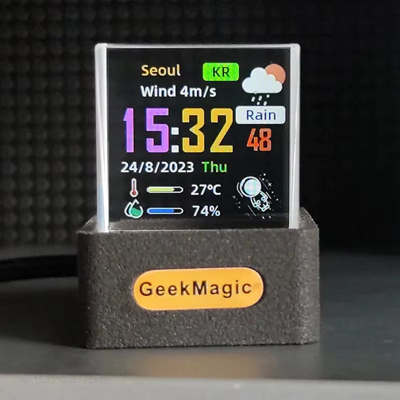 Geekmagic GIFTV Crystal Cube Photo Display Holographic Desktop Smart Weather Station Digital Clock with GIF Animations Album